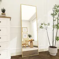 Koonmi Ganzkörperspiegel 150 x 40 cm Gold mit Ständer zum Anlehnen oder Aufhängen Sicherheitsglas