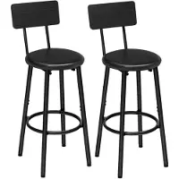 HOOBRO Barhocker 2er-Set mit Rückenlehne, Kunstleder, Fußstütze, Schwarz, 33x33x93 cm