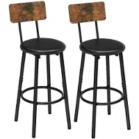 HOOBRO Barhocker 2er-Set mit Rückenlehne, Kunstlederpolsterung, Fußstütze, Vintagebraun und Schwarz