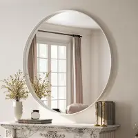 Koonmi Runder Wandspiegel 120 cm, tiefer Metallrahmen, Silber, gebürstet