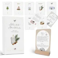 Generisch Adventskalender 2025-24: Aquarellkarten mit Übungen und positiven Affirmationen – Inklusive Holzfuß – Mit Klammern und Juteband zum Aufhängen