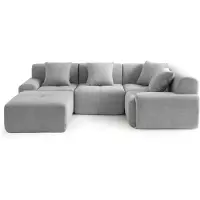 MILY SOFA MILYSOFA SOFAMOUS 4-Sitzer-Modul-Ecksofa mit Chaiselongue, Chenille-Stoff in Mineralgrau
