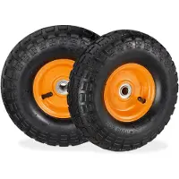 Relaxdays Ersatzluftreifen für Schubkarren, Achse 16 mm, bis 136 kg, 260x85 mm, schwarz-orange - Set mit 2 Stück