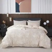 Jemiipee Bettwäsche-Set Tropische Palmblätter 2x 135x200 cm + 2x 80x80 cm Mikrofaser Beige