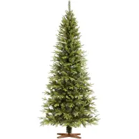 FairyTrees Weihnachtsbaum künstlich 220cm Nordmanntanne SLIM Premium | Tannenbaum Holzständer | EU | Christbaum künstlich mit Naturgetreue Spritzguss Elemente
