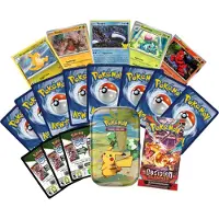 HEART FOR CARDS Pokemon SUPER Geschenk Paket | 1 mini Tin Box mit 50 zufälligen Karten | 1 zufälliger Booster | 3 Codes | 5 Holo Karten + Heartforcards Versandschutz