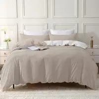 SOULFUL Bettwäsche-Set 200x200 cm 3-teilig Baumwolle Dunkel Camel Stone Washed Look mit Reißverschluss