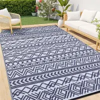 Smiry Outdoor Teppich Wetterfest Geometrisch Marineblau & Weiß 120x180 cm