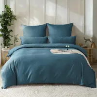 SOULFUL Bettwäsche-Set 135x200 cm Baumwolle Satin Pfauenblau 4-teilig