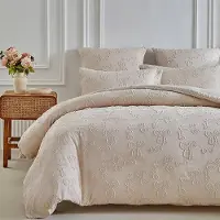 GETIYA Bettwäsche-Set 4-teilig Beige Mikrofaser 135x200cm mit Schleifenmuster