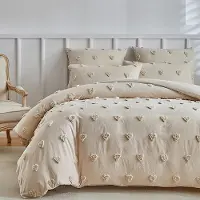 GETIYA Bettwäsche-Set 135x200cm mit Kissenbezug 40x80cm, Herzmuster, Beige, Mikrofaser, Getuftet