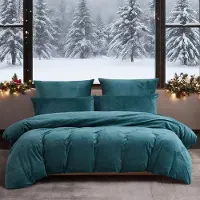 YASMENG Winter Bettwäsche Set 220x240 cm Petrol 3-teilig Plüsch-Mikrofaser mit Reißverschluss