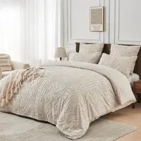 YASMENG Bettwäsche Set 155x220 cm Beige 3-teilig Mikrofaser Getuftet Geometrisch Gestreift mit Reißverschluss und 2 Kissenbezügen 80x80 cm