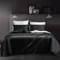 YASMENG Satin Bettwäsche 200x220 cm Schwarz Weiß Wendebettwäsche 3-teilig mit Reißverschluss und 2 Kissenbezügen 80x80 cm Mikrofaser-Satin