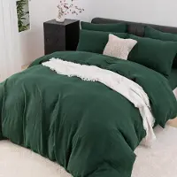 YASMENG Doppelte Muslin Bettwäsche 200x220 cm Dunkelgrün 100% Baumwolle 3-teilig mit Reißverschluss