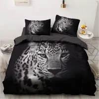 YASMENG Bettwäsche Set 200x200 cm Leopard Tiermotiv Schwarz Grau 3-teilig Mikrofaser mit Reißverschluss