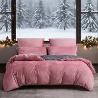 YASMENG Winter Bettwäsche 155x220 cm Rosa Grau 3-teilig Plüsch-Mikrofaser Wendebettwäsche mit Reißverschluss