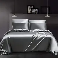 YASMENG Satin Bettwäsche 200x220 cm Dunkelgrau Hellgrau Wendebettwäsche 3-teilig mit Reißverschluss