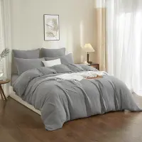 YASMENG Bettwäsche-Set 200x200 cm Grau Anthrazit 100% Baumwolle Muslin 3-teilig mit Reißverschluss