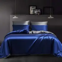 YASMENG Satin Bettwäsche 200x220 cm Blau Dunkelgrau Wendebettwäsche 3-teilig mit Reißverschluss und 2 Kissenbezügen 80x80 cm Mikrofaser-Satin