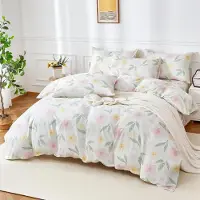 YASMENG Bettwäsche 155x220 cm 3-teilig Baumwolle Rosa Gelb Blumenmuster mit Reißverschluss