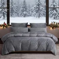 YASMENG Winter Bettwäsche Set 4-teilig 135x200 cm Grau Anthrazit Plüsch Fleece