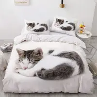 YASMENG Bettwäsche-Set 135x200cm Weiß Katze Muster Mikrofaser mit Reißverschluss und 1 Kissenbezug 80x80cm