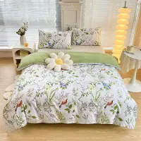 YASMENG Bettwäsche 200x200 cm Blumen Blätter Floral Weiß Grün Mikrofaser 3-teilig mit Reißverschluss