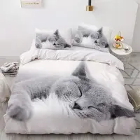 YASMENG Bettwäsche Set Katze 220x240cm Weiß Microfaser 2 Kissenbezüge 80x80cm