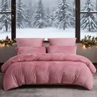 YASMENG Winter Bettwäsche Set 200x220 cm Rosa Flanell 3-teilig mit Reißverschluss