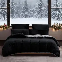 YASMENG Winter Bettwäsche 200x200 cm Schwarz Grau 3-teilig Plüsch-Mikrofaser Wendebettwäsche mit Reißverschluss