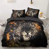 YASMENG Bettwäsche 155x220 cm 3-teilig Tiermotiv Leopard Grau Orange Mikrofaser mit Reißverschluss und 2 Kissenbezügen 80x80 cm