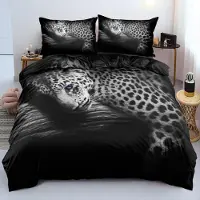 YASMENG Bettwäsche-Set 3-teilig 155x220 cm Leopard Grau Blau Mikrofaser mit Reißverschluss und 2 Kissenbezügen 80x80 cm