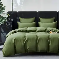 YASMENG Bettwäsche Set 200x200 cm Olivgrün Mako Satin 100% Baumwolle 3-teilig mit Reißverschluss