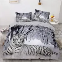 YASMENG Bettwäsche-Set 200x220 cm Tiermotiv Tiger Schnee Weiß 3-teilig Mikrofaser mit Reißverschluss
