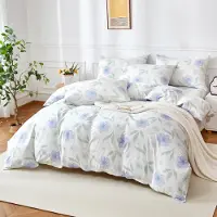 YASMENG Bettwäsche Set 155x220 cm Lila Blumen 3-teilig Baumwolle mit Reißverschluss