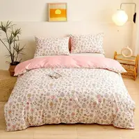 YASMENG Bettwäsche 135x200 cm 4-teilig Blumen Muster Beige Rosa Mikrofaser Wendebettwäsche Set mit Reißverschluss und 2 Kissenbezügen 80x80 cm