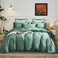 YASMENG Satin Bettwäsche 155x220 cm Grasgrün 3-teilig mit Reißverschluss