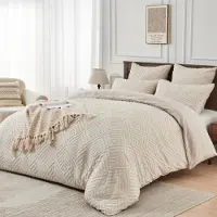 YASMENG Bettwäsche Set 155x220 cm Beige Geometrisch Getuftet Mikrofaser 3-teilig mit Reißverschluss