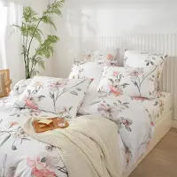 YASMENG Bettwäsche-Set Blumenmotiv 155x220 cm Rosa Grau Weiß 3-teilig Mikrofaser mit Reißverschluss