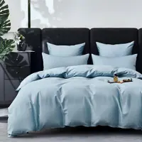 YASMENG Mako Satin Bettwäsche 220x240 cm Hellblau 100% Baumwolle 3-teilig mit Reißverschluss