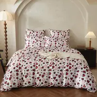 YASMENG Satin Bettwäsche 200x220 cm Rot Schwarz Herzen 1 Bettbezug 2 Kissenbezüge 80x80 cm 100% Polyester