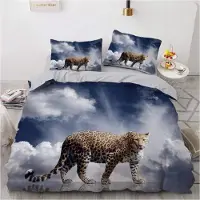 YASMENG 3D Bettwäsche 135x200 cm Leopard Tiermotiv Gold Dunkelblau Mikrofaser 2-teilig mit Reißverschluss und 80x80 cm Kissenbezug