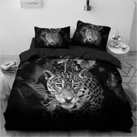 YASMENG Bettwäsche Set 4-teilig Leopardenmuster Schwarz Grau 135x200 cm Mikrofaser mit Reißverschluss und 2 Kissenbezügen 80x80 cm