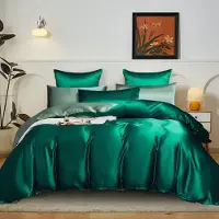 YASMENG Satin Bettwäsche 155x220 cm Grün Wendebettwäsche mit Reißverschluss 2 Kissenbezüge 80x80 cm