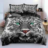 YASMENG Bettwäsche Set 135x200 cm Leopard Tiermotiv Grau Türkis Mikrofaser 2-teilig mit Reißverschluss