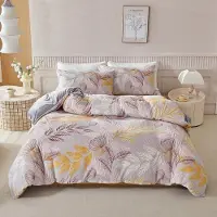 YASMENG Plüsch Bettwäsche 220x240 cm Winter Warm Blätter Rosa Gelb Grau 3-teilig mit Reißverschluss 2x Kissenbezug 80x80 cm