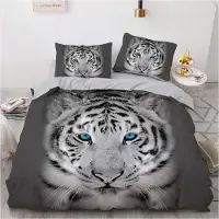 YASMENG Bettwäsche-Set 200x200 cm Tiermotiv Weiß Grau 3-teilig Mikrofaser mit Reißverschluss