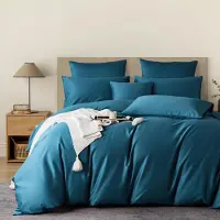 YASMENG Mako Satin Bettwäsche 220x240 cm Petrol 100% Baumwolle 3-teilig mit Reißverschluss