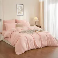 YASMENG Bettwäsche-Set 200x200 cm Rosa 100% Baumwolle Doppelt Muslin 3-teilig mit Reißverschluss